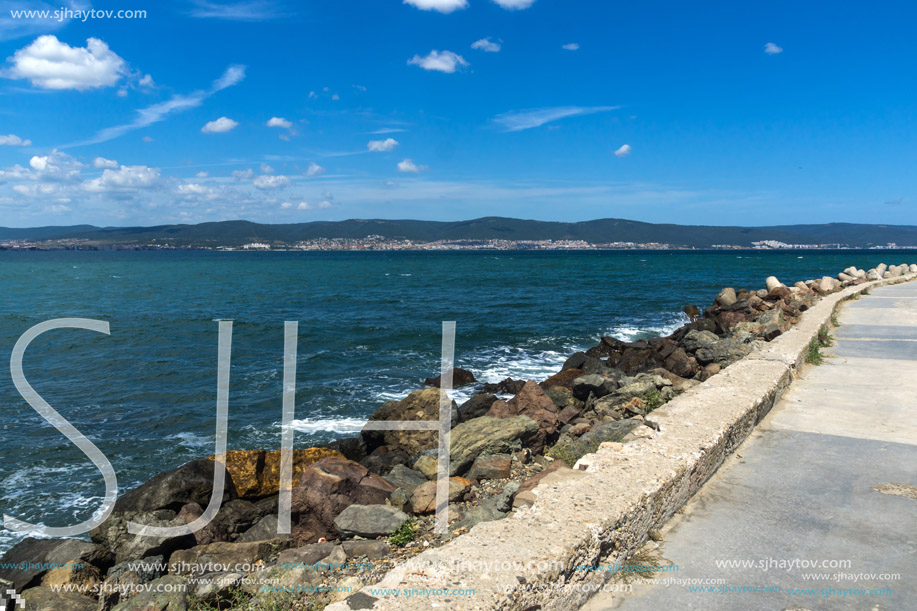 Panorama from coastline of Nessebar to resorts of Sunny Beach, St. Vlas and Elenite, Burgas Region, Bulgaria