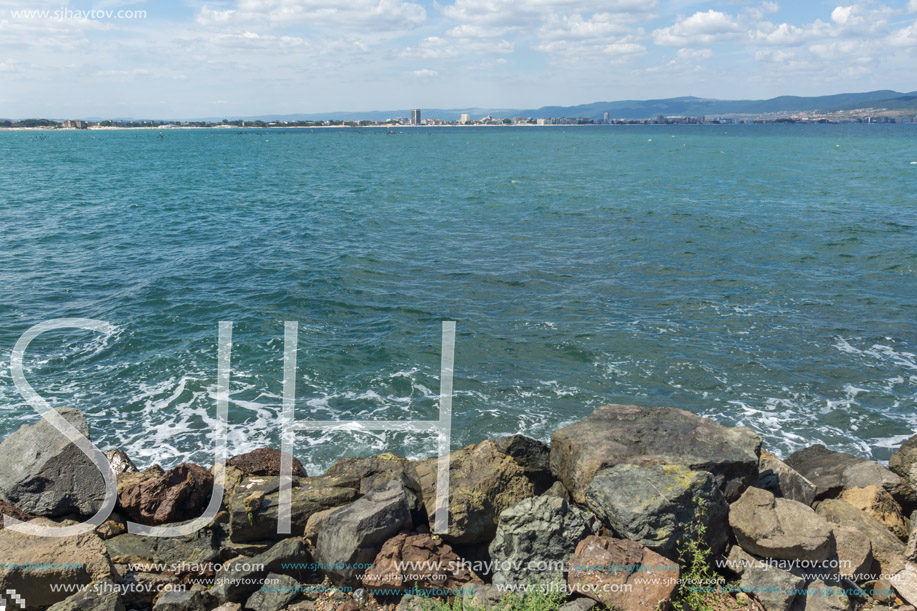 Panorama from coastline of Nessebar to resorts of Sunny Beach, St. Vlas and Elenite, Burgas Region, Bulgaria