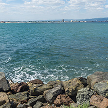 Panorama from coastline of Nessebar to resorts of Sunny Beach, St. Vlas and Elenite, Burgas Region, Bulgaria