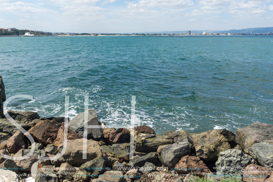 Panorama from coastline of Nessebar to resorts of Sunny Beach, St. Vlas and Elenite, Burgas Region, Bulgaria