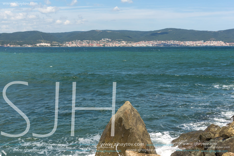 Panorama from coastline of Nessebar to resorts of Sunny Beach, St. Vlas and Elenite, Burgas Region, Bulgaria