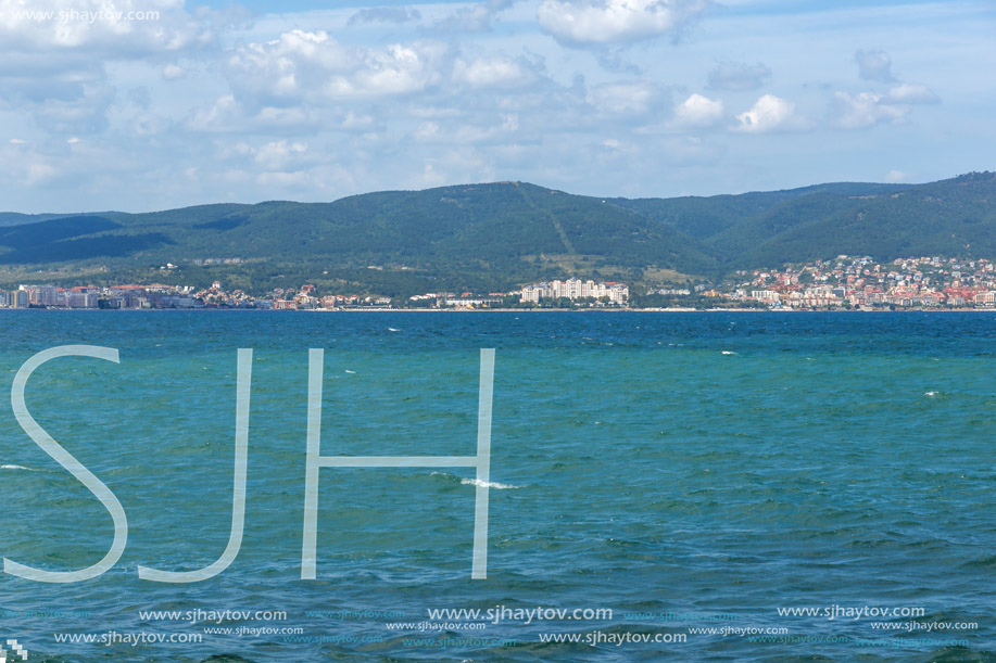 Panorama from coastline of Nessebar to resorts of Sunny Beach, St. Vlas and Elenite, Burgas Region, Bulgaria