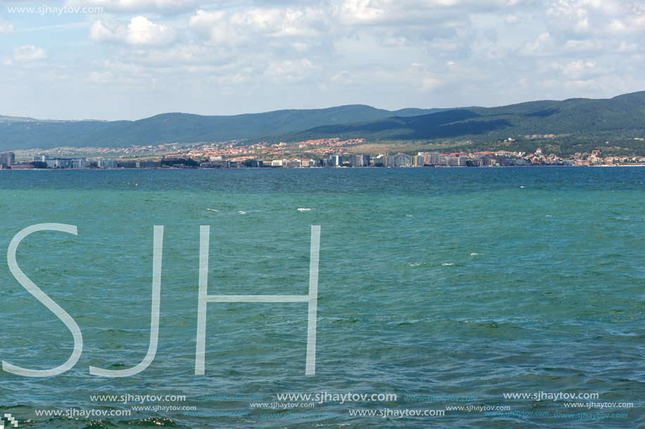 Panorama from coastline of Nessebar to resorts of Sunny Beach, St. Vlas and Elenite, Burgas Region, Bulgaria