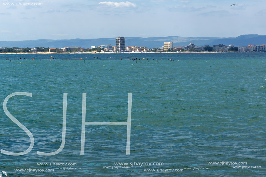 Panorama from coastline of Nessebar to resorts of Sunny Beach, St. Vlas and Elenite, Burgas Region, Bulgaria