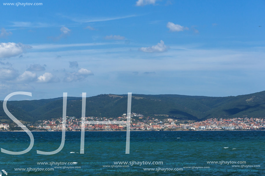 Panorama from coastline of Nessebar to resorts of Sunny Beach, St. Vlas and Elenite, Burgas Region, Bulgaria