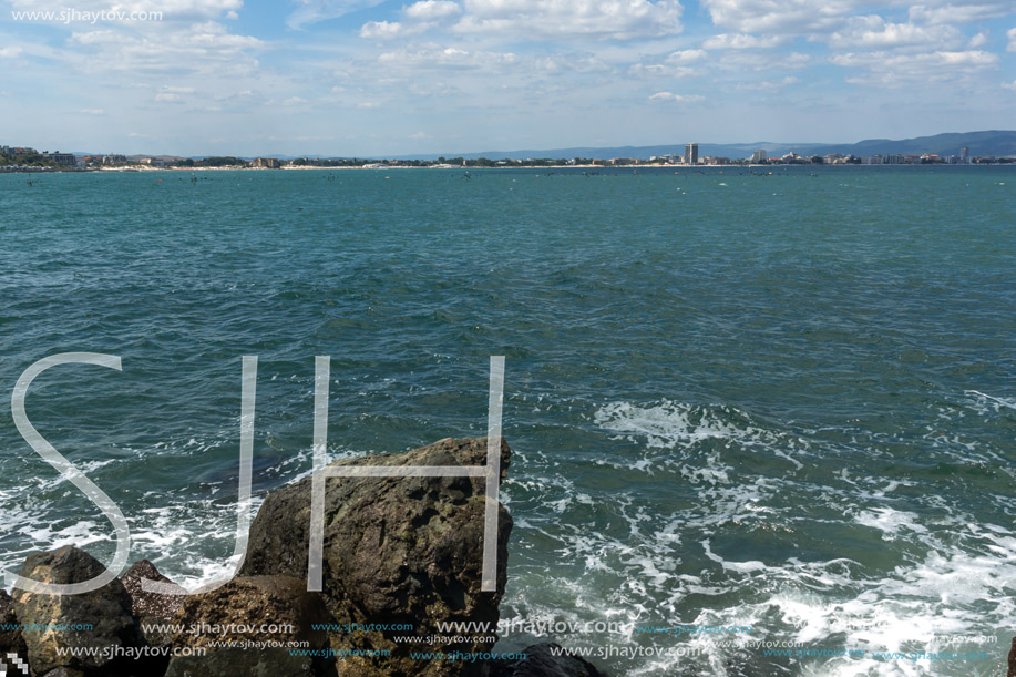 Panorama from coastline of Nessebar to resorts of Sunny Beach, St. Vlas and Elenite, Burgas Region, Bulgaria