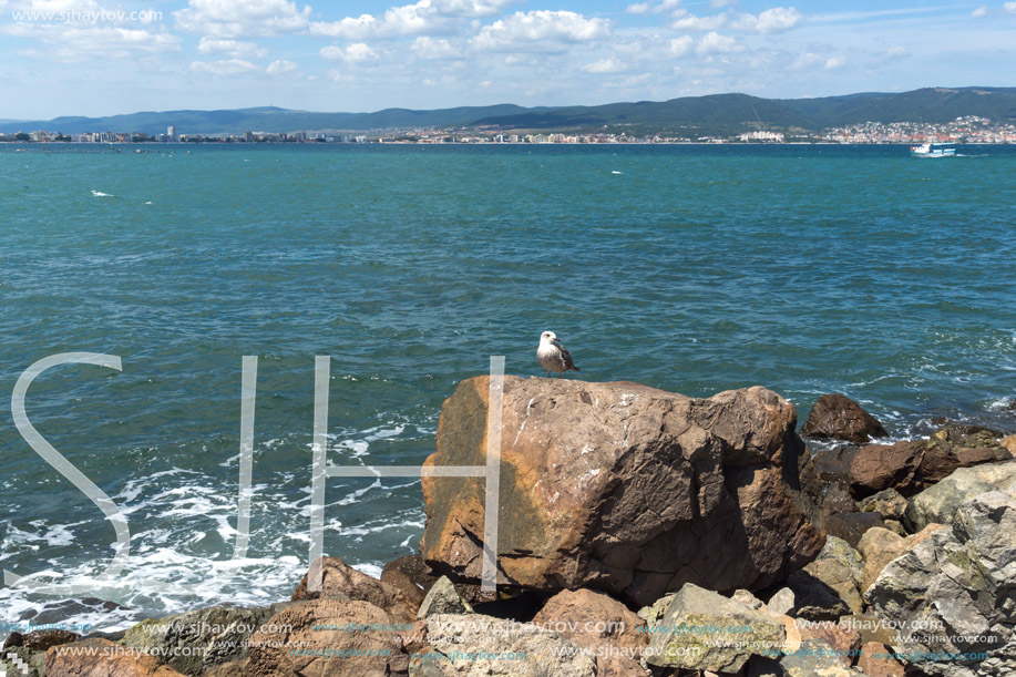 Panorama from coastline of Nessebar to resorts of Sunny Beach, St. Vlas and Elenite, Burgas Region, Bulgaria