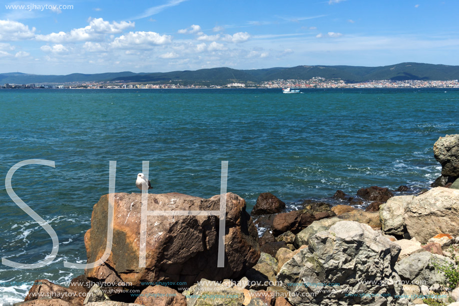 Panorama from coastline of Nessebar to resorts of Sunny Beach, St. Vlas and Elenite, Burgas Region, Bulgaria