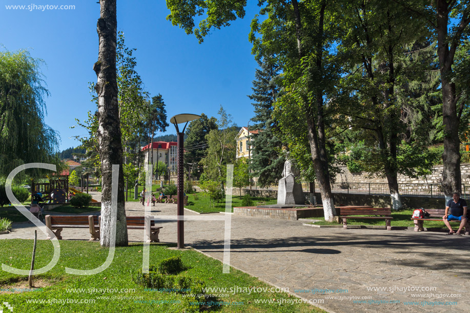 CHEPELARE, BULGARIA - AUGUST 14, 2018: Summer view of Center of the famous Bulgarian ski resort Chepelare, Smolyan Region, Bulgaria