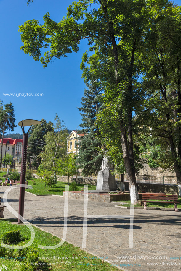 CHEPELARE, BULGARIA - AUGUST 14, 2018: Summer view of Center of the famous Bulgarian ski resort Chepelare, Smolyan Region, Bulgaria