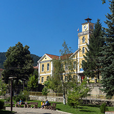CHEPELARE, BULGARIA - AUGUST 14, 2018: Summer view of Center of the famous Bulgarian ski resort Chepelare, Smolyan Region, Bulgaria
