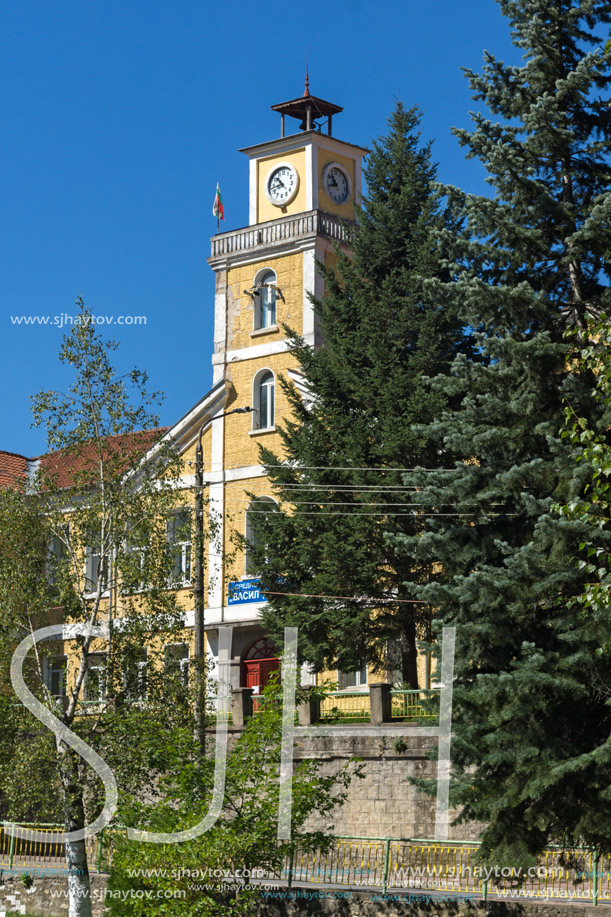 CHEPELARE, BULGARIA - AUGUST 14, 2018: Summer view of Center of the famous Bulgarian ski resort Chepelare, Smolyan Region, Bulgaria