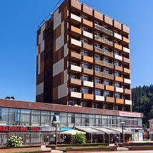 CHEPELARE, BULGARIA - AUGUST 14, 2018: Summer view of Center of the famous Bulgarian ski resort Chepelare, Smolyan Region, Bulgaria