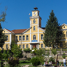 CHEPELARE, BULGARIA - AUGUST 14, 2018: Summer view of Center of the famous Bulgarian ski resort Chepelare, Smolyan Region, Bulgaria