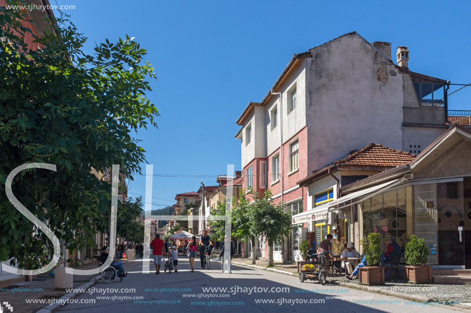 CHEPELARE, BULGARIA - AUGUST 14, 2018: Summer view of Center of the famous Bulgarian ski resort Chepelare, Smolyan Region, Bulgaria