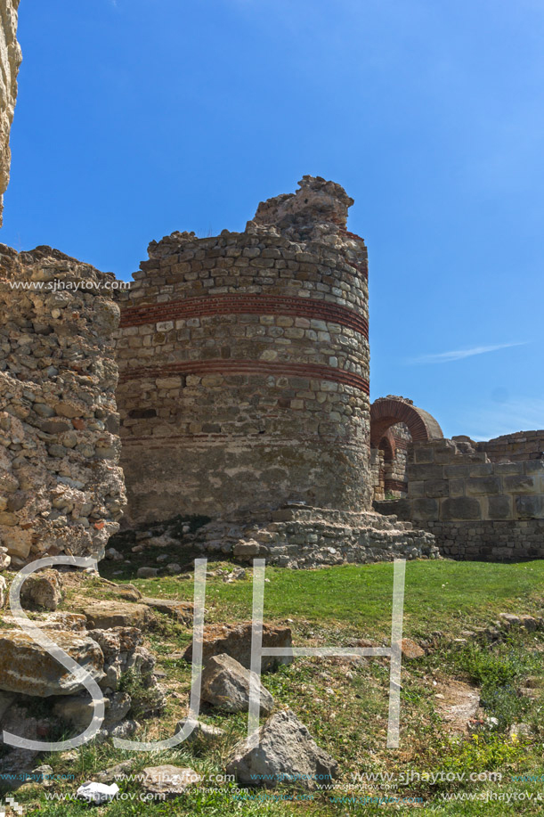 Ancient ruins of Fortifications at the entrance of old town of Nessebar, Burgas Region, Bulgaria