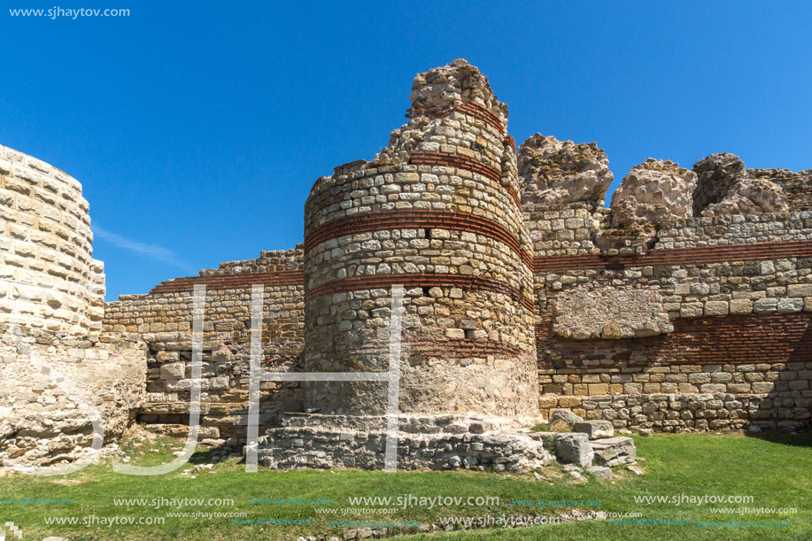 Ancient ruins of Fortifications at the entrance of old town of Nessebar, Burgas Region, Bulgaria