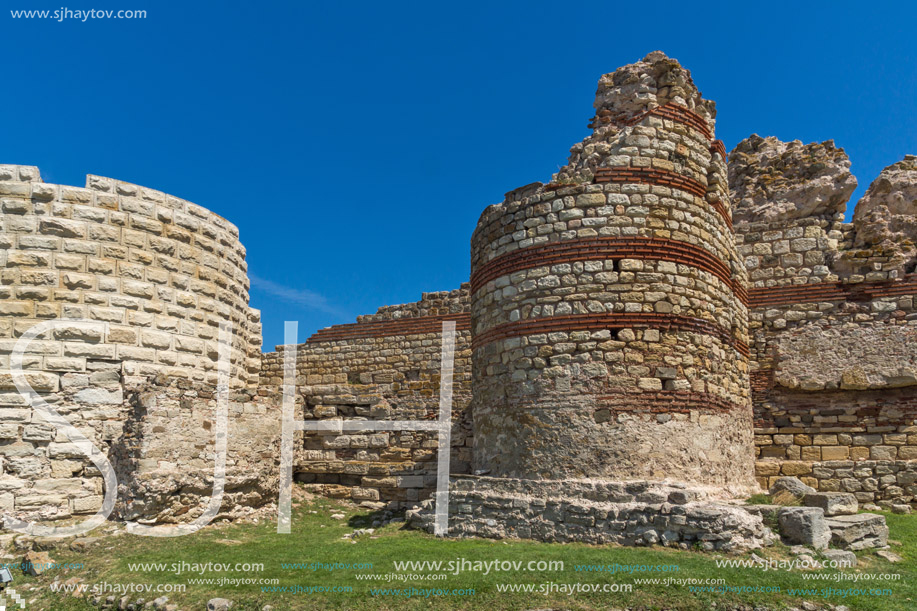 Ancient ruins of Fortifications at the entrance of old town of Nessebar, Burgas Region, Bulgaria