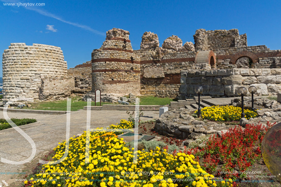 Ancient ruins of Fortifications at the entrance of old town of Nessebar, Burgas Region, Bulgaria