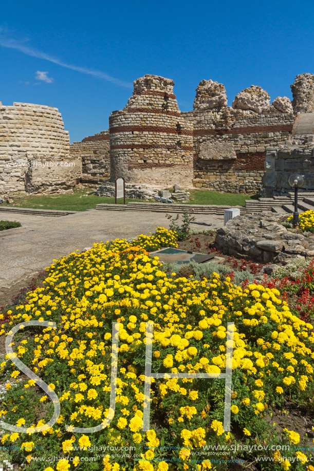 Ancient ruins of Fortifications at the entrance of old town of Nessebar, Burgas Region, Bulgaria