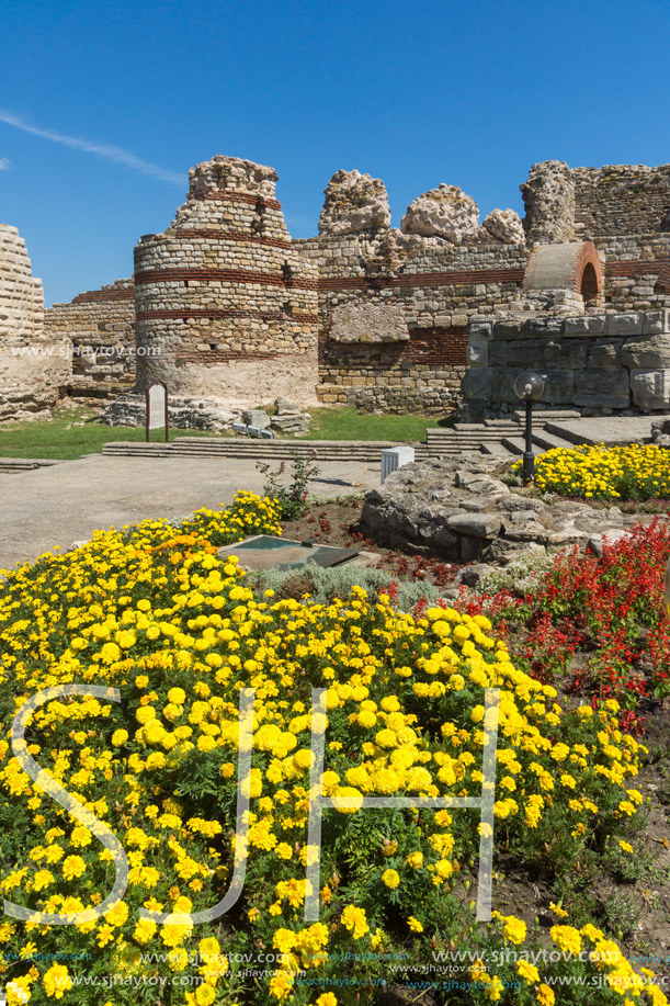 Ancient ruins of Fortifications at the entrance of old town of Nessebar, Burgas Region, Bulgaria