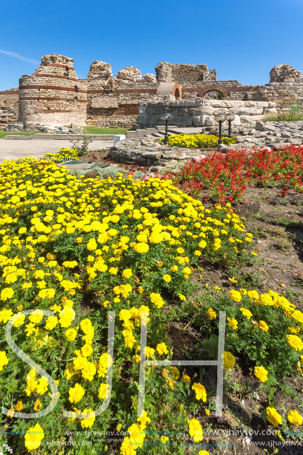 Ancient ruins of Fortifications at the entrance of old town of Nessebar, Burgas Region, Bulgaria