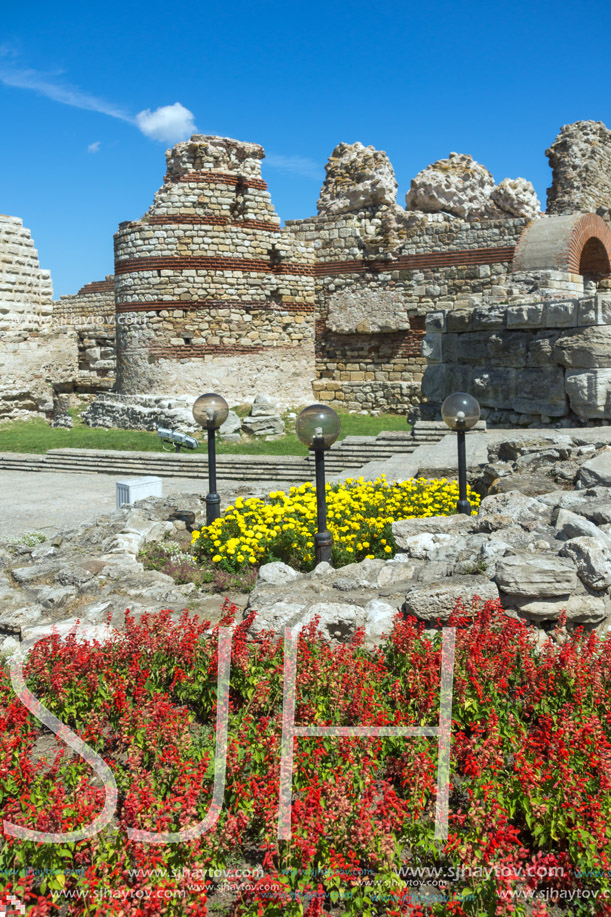 Ancient ruins of Fortifications at the entrance of old town of Nessebar, Burgas Region, Bulgaria