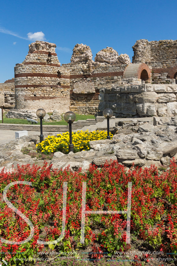 Ancient ruins of Fortifications at the entrance of old town of Nessebar, Burgas Region, Bulgaria