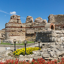 Ancient ruins of Fortifications at the entrance of old town of Nessebar, Burgas Region, Bulgaria