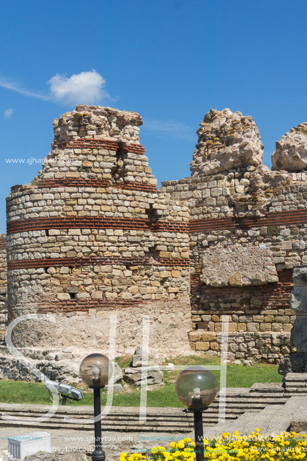 Ancient ruins of Fortifications at the entrance of old town of Nessebar, Burgas Region, Bulgaria