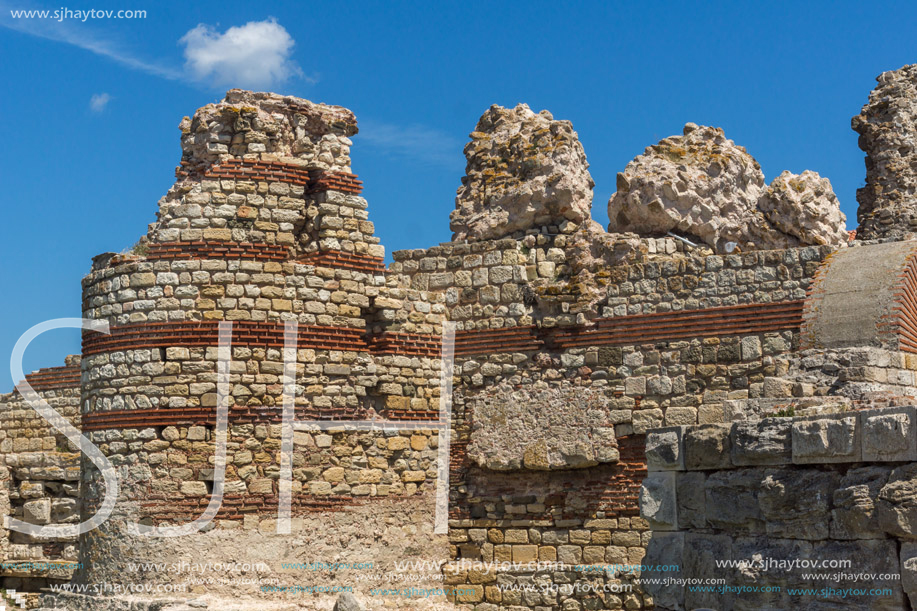 Ancient ruins of Fortifications at the entrance of old town of Nessebar, Burgas Region, Bulgaria