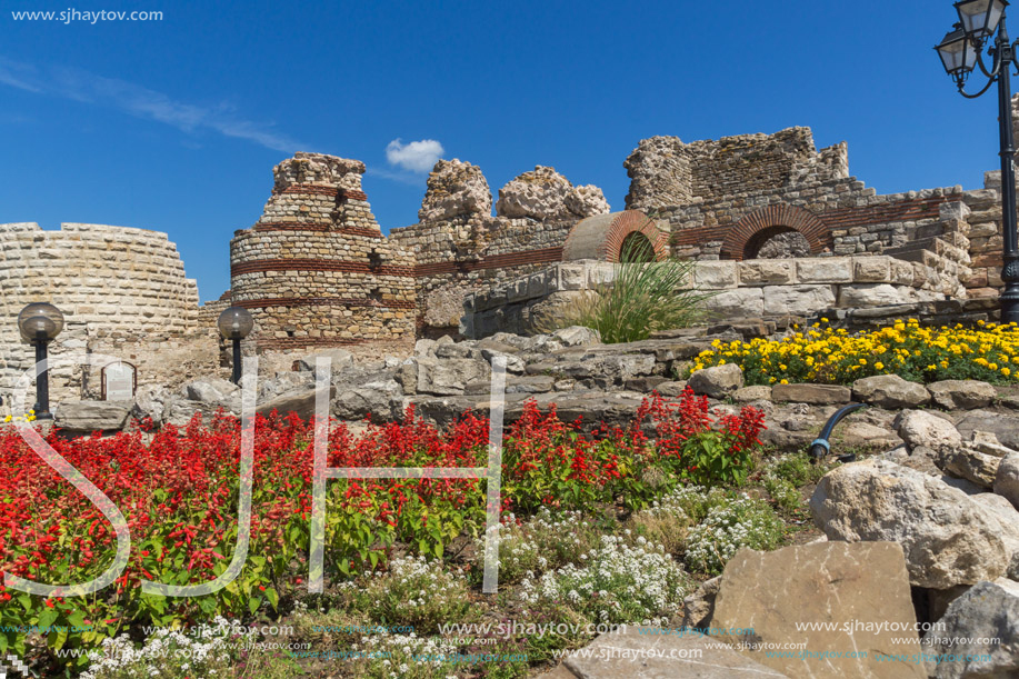 Ancient ruins of Fortifications at the entrance of old town of Nessebar, Burgas Region, Bulgaria