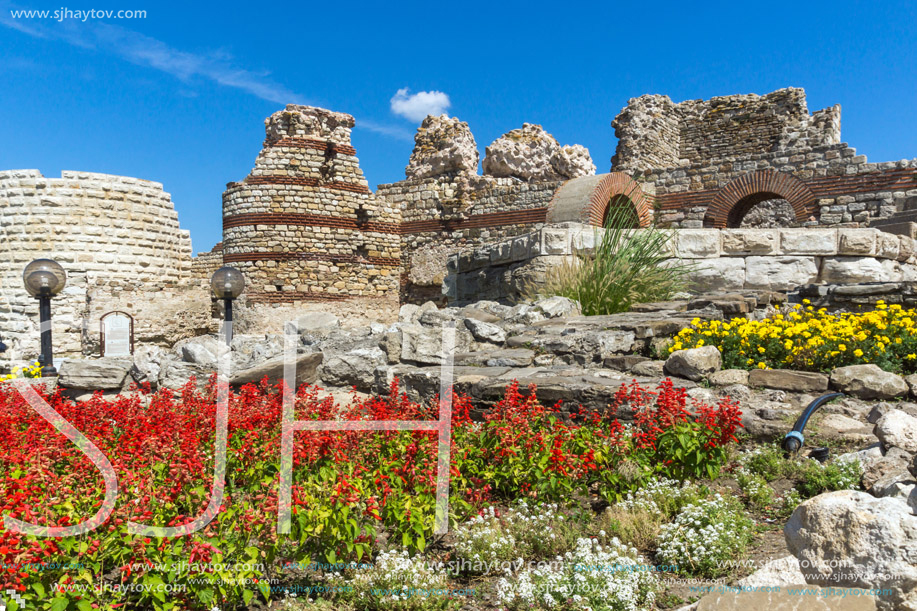 Ancient ruins of Fortifications at the entrance of old town of Nessebar, Burgas Region, Bulgaria