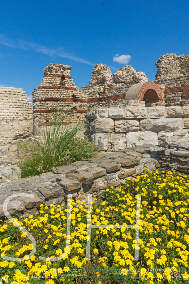 Ancient ruins of Fortifications at the entrance of old town of Nessebar, Burgas Region, Bulgaria