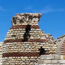 Ancient ruins of Fortifications at the entrance of old town of Nessebar, Burgas Region, Bulgaria