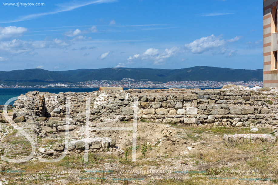 Ancient ruins of Fortifications at the entrance of old town of Nessebar, Burgas Region, Bulgaria