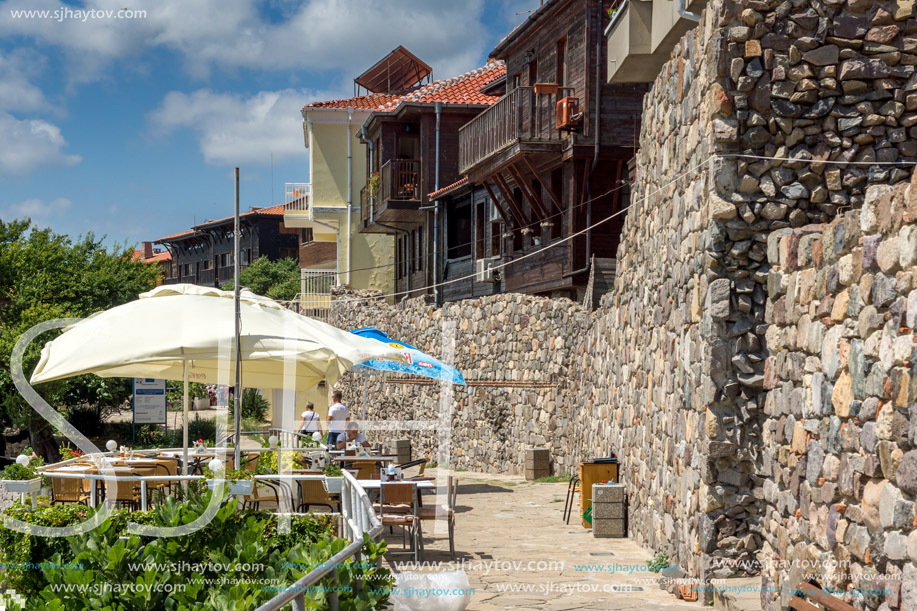 SOZOPOL, BULGARIA - JULY 16. 2016: Amazing Panorama with ancient fortifications and old houses at old town of Sozopol, Burgas Region, Bulgaria