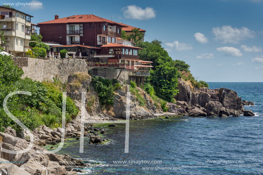 SOZOPOL, BULGARIA - JULY 16. 2016: Amazing Panorama with ancient fortifications and old houses at old town of Sozopol, Burgas Region, Bulgaria