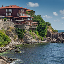 SOZOPOL, BULGARIA - JULY 16. 2016: Amazing Panorama with ancient fortifications and old houses at old town of Sozopol, Burgas Region, Bulgaria