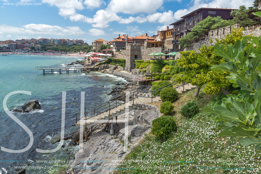 SOZOPOL, BULGARIA - JULY 16. 2016: Amazing Panorama with ancient fortifications and old houses at old town of Sozopol, Burgas Region, Bulgaria