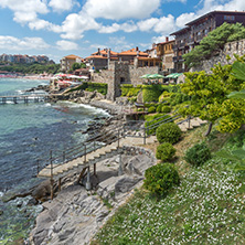 SOZOPOL, BULGARIA - JULY 16. 2016: Amazing Panorama with ancient fortifications and old houses at old town of Sozopol, Burgas Region, Bulgaria