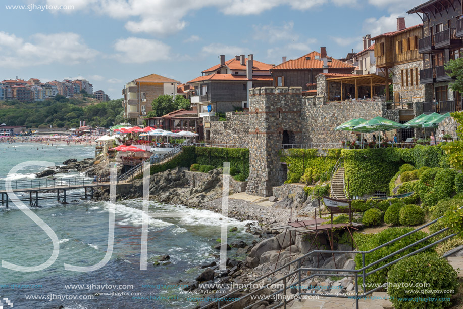 SOZOPOL, BULGARIA - JULY 16. 2016: Amazing Panorama with ancient fortifications and old houses at old town of Sozopol, Burgas Region, Bulgaria