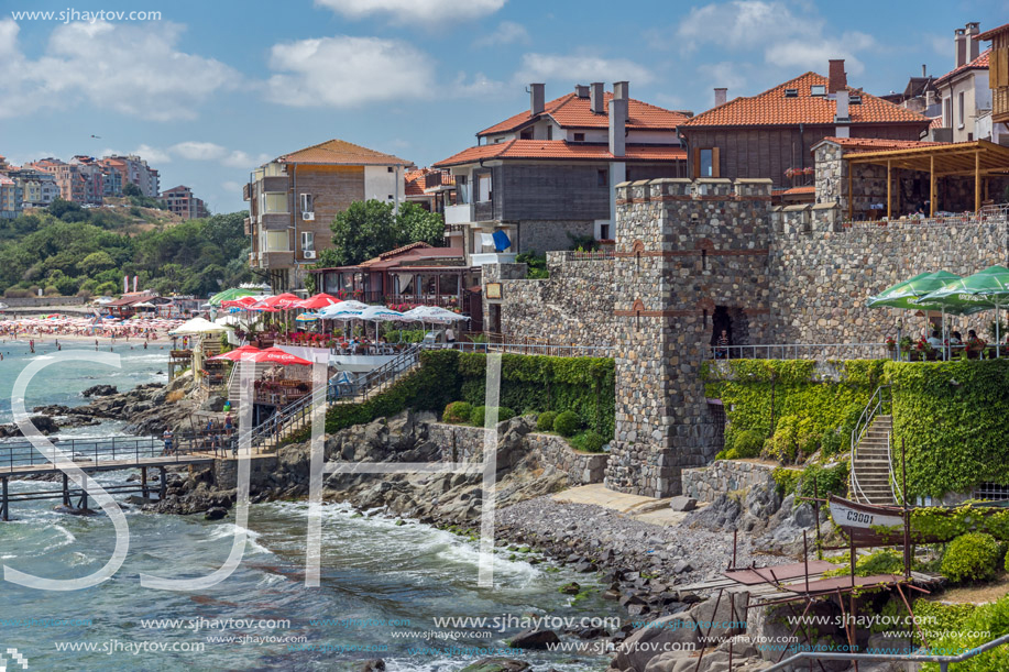 SOZOPOL, BULGARIA - JULY 16. 2016: Amazing Panorama with ancient fortifications and old houses at old town of Sozopol, Burgas Region, Bulgaria