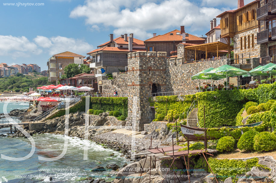 SOZOPOL, BULGARIA - JULY 16. 2016: Amazing Panorama with ancient fortifications and old houses at old town of Sozopol, Burgas Region, Bulgaria