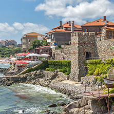 SOZOPOL, BULGARIA - JULY 16. 2016: Amazing Panorama with ancient fortifications and old houses at old town of Sozopol, Burgas Region, Bulgaria