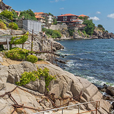 SOZOPOL, BULGARIA - JULY 16. 2016: Amazing Panorama with ancient fortifications and old houses at old town of Sozopol, Burgas Region, Bulgaria