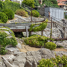 SOZOPOL, BULGARIA - JULY 16. 2016: Amazing Panorama with ancient fortifications and old houses at old town of Sozopol, Burgas Region, Bulgaria