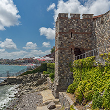 SOZOPOL, BULGARIA - JULY 16. 2016: Amazing Panorama with ancient fortifications and old houses at old town of Sozopol, Burgas Region, Bulgaria