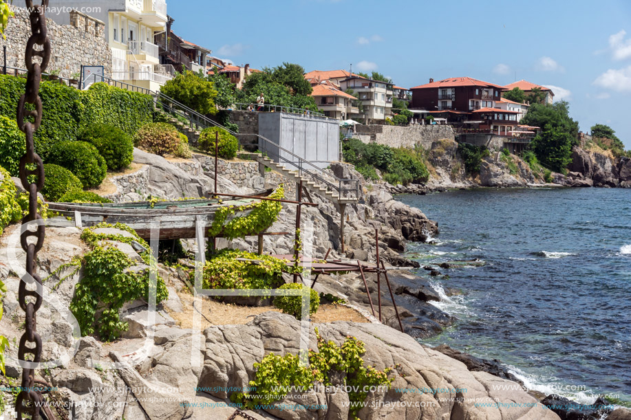 SOZOPOL, BULGARIA - JULY 16. 2016: Amazing Panorama with ancient fortifications and old houses at old town of Sozopol, Burgas Region, Bulgaria