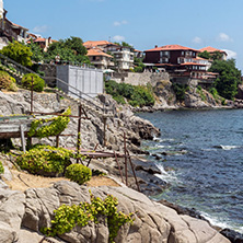 SOZOPOL, BULGARIA - JULY 16. 2016: Amazing Panorama with ancient fortifications and old houses at old town of Sozopol, Burgas Region, Bulgaria